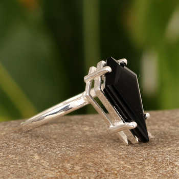 Summer Sale Genuine Black Onyx Kite Shape 8x15mm Gemstone Solid 925 Sterling Silver Prong Setting Band Women Handmade Ring