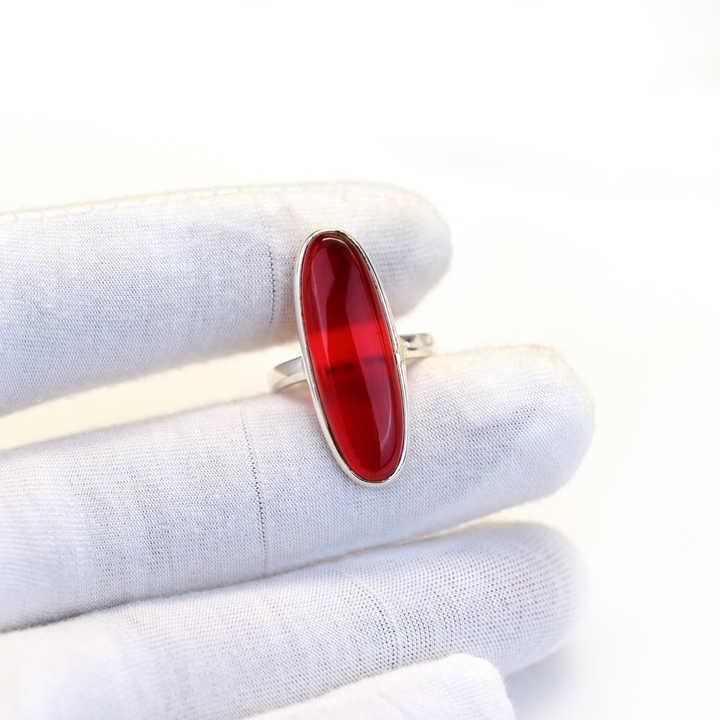 Best Selling Solid 925 Sterling Silver Red Garnet Hydro 10x30mm Long Oval Bezel Setting Ring for Women Fine Handmade Jewelry