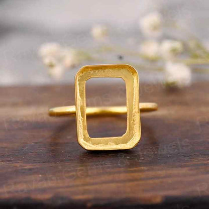 Handmade 925 Silver Gold Plated 10x12mm Rectangle Octagon Open Bezel Blank Gemstone Ring Setting Ashes Jewelry Making Findings