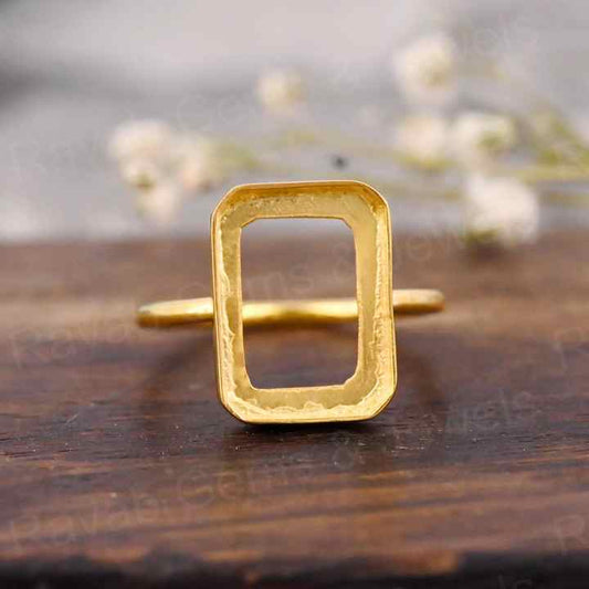 Handmade 925 Silver Gold Plated 10x12mm Rectangle Octagon Open Bezel Blank Gemstone Ring Setting Ashes Jewelry Making Findings