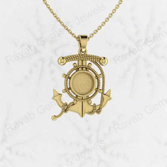 925 Sterling Silver Anchor Ship Wheel Nautical Charm Semi Mount Blank Setting Pendant Good for Ashes & Resin Work Breastmilk DIY