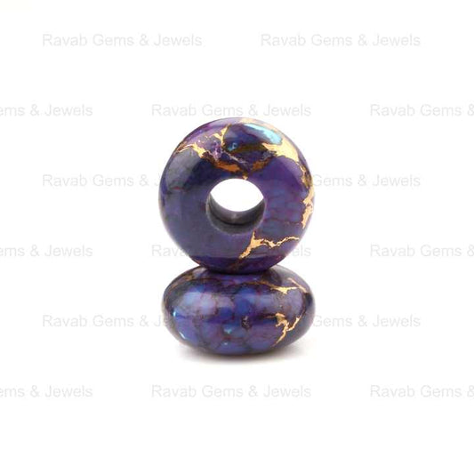 14x8mm Natural Smooth Mohave Purple Turquoise Copper Composite Briolette Rondelle Big 5mm Hole Gemstone Beads for Jewelry Making