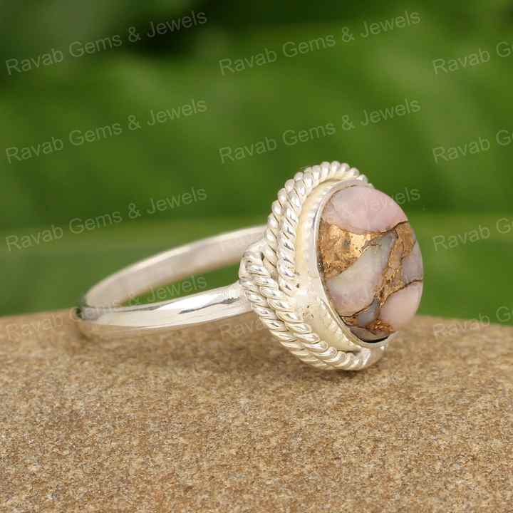 Attractive Design Genuine Pink Copper Opal Twisted Band 10x14mm Solid 925 Sterling Silver Women Anniversary Gift Rings Idea