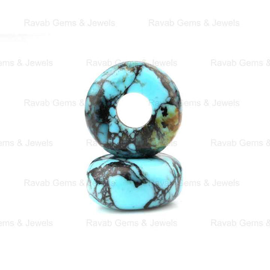 High Quality 14x8mm Natural Blue Kingman Turquoise Beads Smooth Rondelle Shape 5mm Big Hole Gemstone Jewelry Making Wholesale