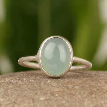 Christmas Offer Best Quality Genuine Aqua Chalcedony Oval Cab 10x14mm Solid 925 Sterling Silver Womens Handmade Fine Ring