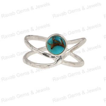 Superb Quality 8mm Solid 925 Sterling Silver Women's Ring Hammered Design Natural Blue Copper Turquoise Double Wedding Party