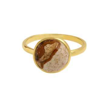 Best Quality Gold-Plated Solitaire Ring Natural Picture Jasper Gemstone Dainty Beautiful Design for Weddings Parties Gifts