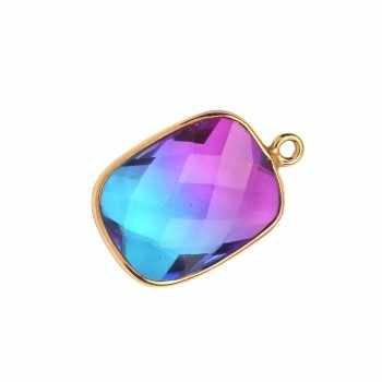 Best Selling Bio Tourmaline Quartz 14x18mm Rectangle Cushion Faceted Gemstone 18k Gold Plated Silver Charm For Pendant Necklace