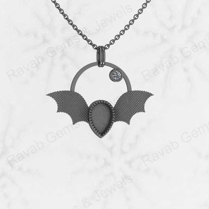 925 Sterling Silver Bats Fly 31X26mm Semi Mount Blank Setting Charm Pendant Good for Ashes & Resin Work Breastmilk Keepsake DIY