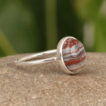 Handmade 925 Sterling Silver Fine Ring for Women Rhodium 10x14mm Oval Genuine Crazy Lace Agate Gemstone for Party Wear Jewelry
