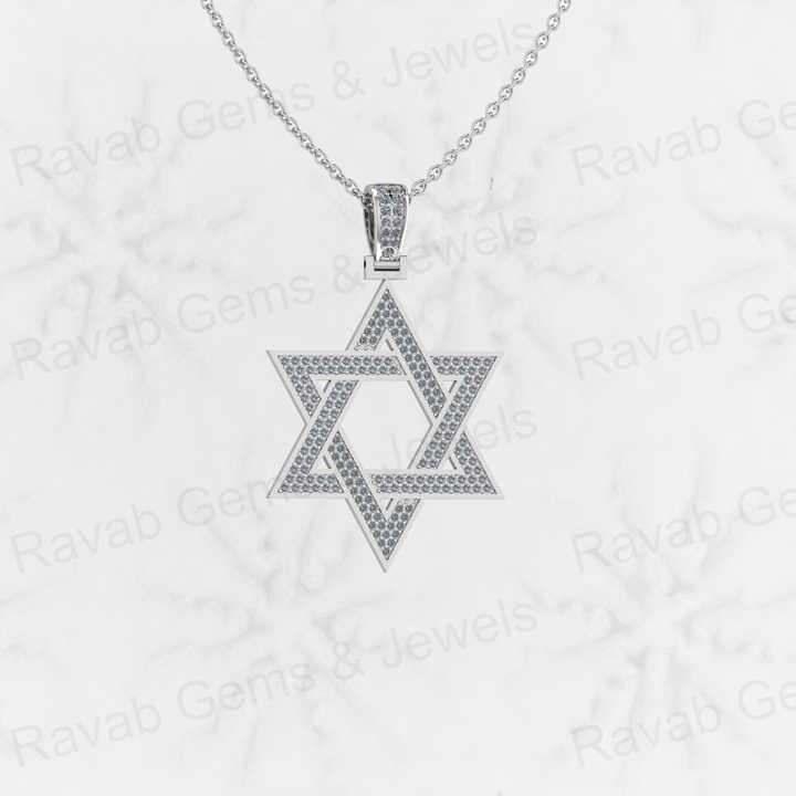 Best Selling 925 Silver 35mm Star David Hip Hop Pendant Necklace Trendy Religious Fine Jewelry for Men with Pave Zircon Charm