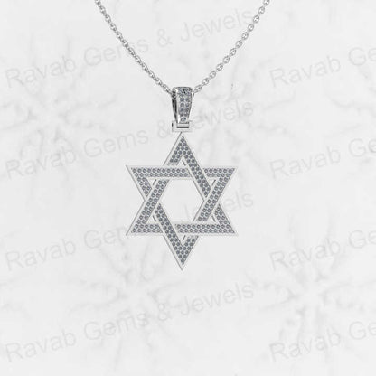 Best Selling 925 Silver 35mm Star David Hip Hop Pendant Necklace Trendy Religious Fine Jewelry for Men with Pave Zircon Charm
