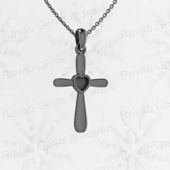 Genuine 925 Sterling Silver 27x20mm Christian Cross Blank Heart Charm Semi Mount Blank Pendant Good for Resin & Ashes Work