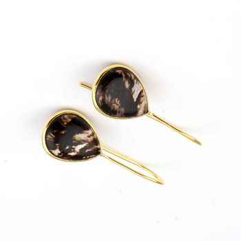 18K Gold Dainty Teardrop Earrings 12x16mm Black Cherry Synthetic Quartz Waterproof Fine Sterling Silver Gift for Anniversary