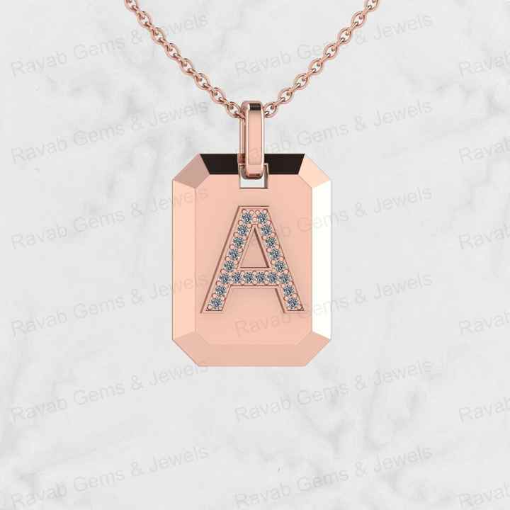 Top Selling 925 Silver Fine Jewelry 15x20mm Rectangle CZ Initial Monogram Personalized Men's Pendant Necklace with Zircon Stone