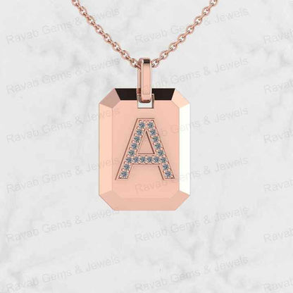 Top Selling 925 Silver Fine Jewelry 15x20mm Rectangle CZ Initial Monogram Personalized Men's Pendant Necklace with Zircon Stone