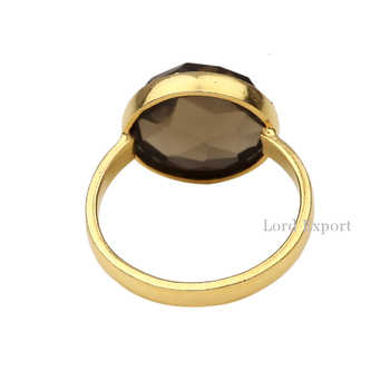 Wholesale Latest Natural Gemstone Smoky Quartz Ring Design Handmade 925 Sterling Silver 18k Gold Plated Ring for Women and Men