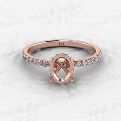 Best Quality 925 Silver 6x8mm Oval Eternity Zircon Semi Mount Solitaire Blank Setting Ring Jewelry Making Findings & Components