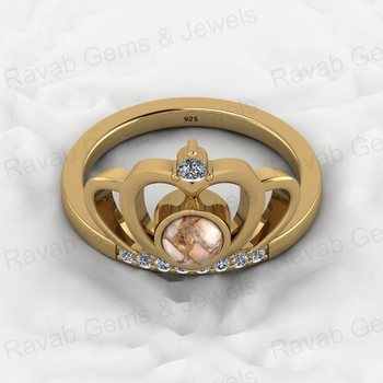 Top Selling 925 Genuine Silver 5mm White Caliste Copper Composite Gemstone CZ Diamond Princess Crown Design Ring for Women