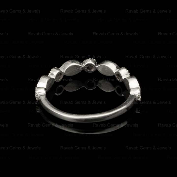 Genuine 925 Silver 2x4mm Marquise With CZ Half Eternity Semi Mount Blank Setting Ring Good for Keepsake Breastmilk Jewelry