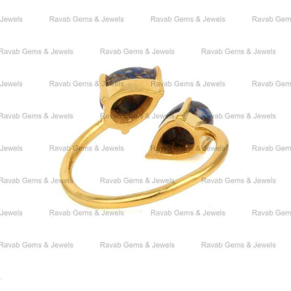 Best Selling 6x4mm Pear Mohave Lapis Lazuli Copper 925 Silver Vermeil Eternity Dainty Adjustable Prong Setting Ring for Parties