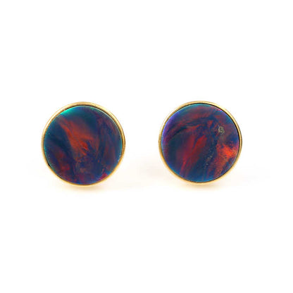 Highly Recommended 12mm Flat Solid 925 Sterling Silver 18K Gold Filled Handmade Women's Stud Earrings Black Fire Opal High Fine
