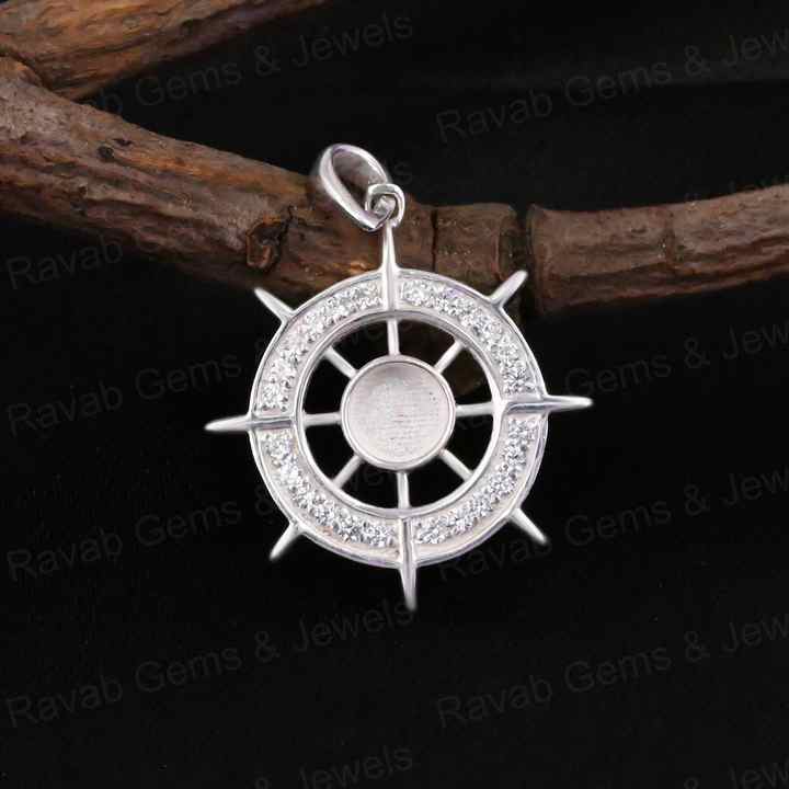 Best Quality 925 Silver 5mm Ocean Helm Ship Wheel Try Zircon Semi Mount Blank Charm Pendant for DIY Jewelry Findings Components