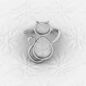Genuine 925 Sterling Silver Semi Mount Ring Pear Oval CZ Cat Logo Personal Pet Good Resin Ashes Jewelry Jewelry Findings