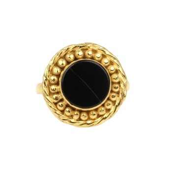18K Gold Plated Boho Designer Ring 12mm Natural Black Onyx Stone Bezel Genuine 925 Silver Beautiful Dainty 18K Gold Ring Fine