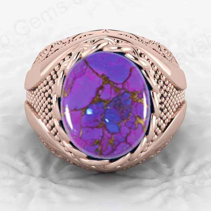 Genuine 925 Sterling Silver 13x15mm Mohave Purple Copper Turquoise Oval Turkish Men's Ring for Customized Fine Jewelry