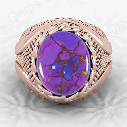 Genuine 925 Sterling Silver 13x15mm Mohave Purple Copper Turquoise Oval Turkish Men's Ring for Customized Fine Jewelry