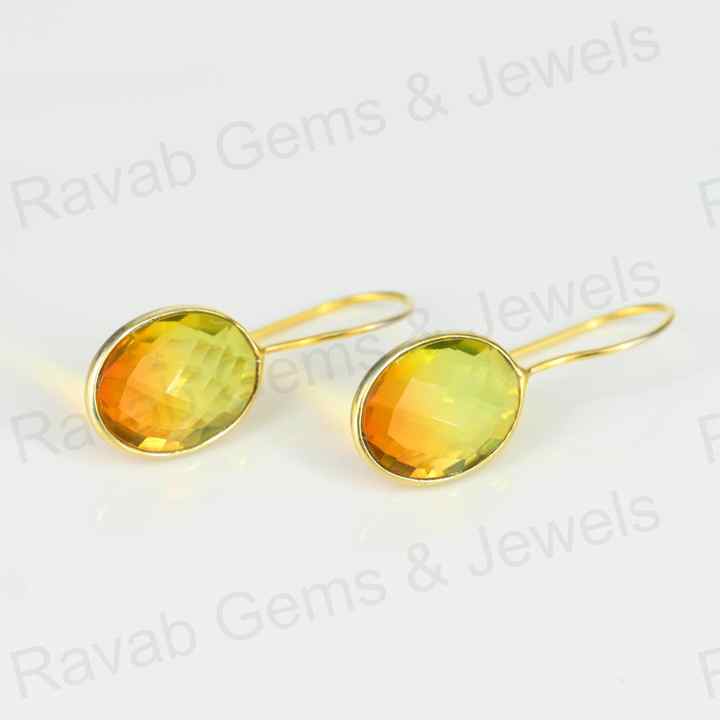 Top Quality Solid 925 Sterling Silver Watermelon Tourmaline Quartz Oval Checker Cut Dangle Drop Earring for Women Fine Jewelry
