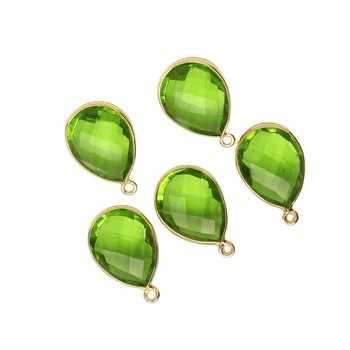 High Quality 925 Silver Fine Jewelry 12x16mm Pear Shape Peridot Hydro Briolette Cut Stone Bezel Charms For Pendants Necklace