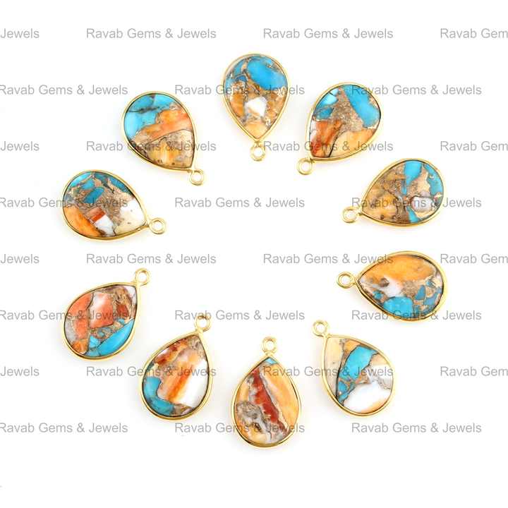 Best Selling Mohave Spiny Oyster Copper Turquoise Gemstone 12x16mm Pear Charms Pendant for Earring Bracelet Necklace DIY Making