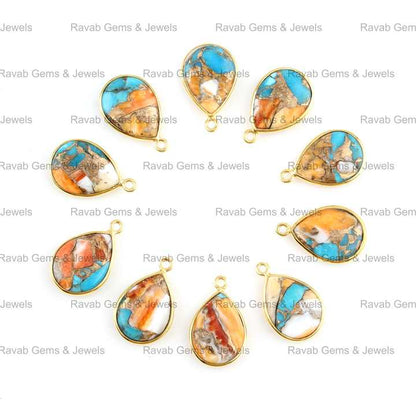Best Selling Mohave Spiny Oyster Copper Turquoise Gemstone 12x16mm Pear Charms Pendant for Earring Bracelet Necklace DIY Making