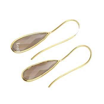 Best Quality Solid 925 Sterling Silver 18K Gold Plated Grey Chalcedony Checker Cut 10x25mm Long Pear Drop Earrings for Women