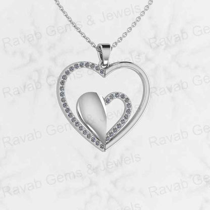 Best Selling 925 Silver 25mm Dainty Double Love Heart Shaped CZ Pendant Minimalist Women's Layering Chain Necklace Fine Jewelry