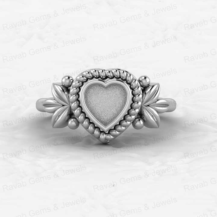 Solid 925 Silver 6mm Heart Leaf Braided Bezel Cup Base Semi Mounting Ring Setting for Resin & Ashes Stone Work Keepsake Jewelry