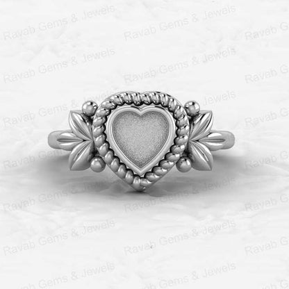 Solid 925 Silver 6mm Heart Leaf Braided Bezel Cup Base Semi Mounting Ring Setting for Resin & Ashes Stone Work Keepsake Jewelry
