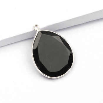Top Selling 925 Sterling Silver Charm Pendant Connector Necklace 12x16mm Natural Black Onyx Faceted Fine Pendants Charms