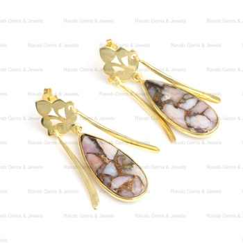Best Selling 10x28mm Natural Pink Opal Copper Fine Trendy Design Earrings 18k 14k Gold Plated Sterling Silver Jewelry for Women