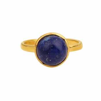 10mm Natural Lapis Lazuli Gemstone Bezel Ring Handmade 18K Gold Sterling Silver Fine Jewelry for Women Dainty Beautiful Shape