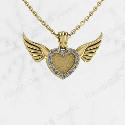 Solid 925 Silver Angel Wings Heart Base Blank Bezel CZ Setting Ashes Resin Keepsake Charm Pendant Jewelry Findings Components