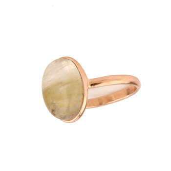 Top Selling Oval Natural Golden Rutile 10x14mm Gemstone Jewelry Solid Silver High Polish Rose Gold Plated Dainty Ring for Women