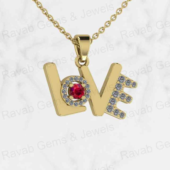 Best Quality Solid 925 Sterling Silver Love Letter Garnet Round Fine Fashion CZ Pendant for Women Valentine Best Gift Necklace
