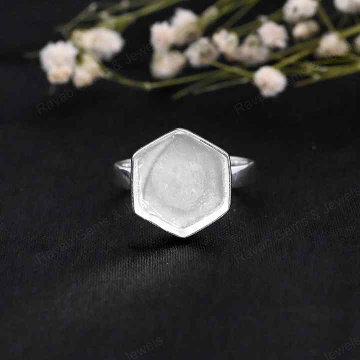 Solid 925 Sterling Silver Hexagon Shape 10mm Bezel Setting Semi-Mount Blank Setting Ring Good For Resin & Ashes Work DIY Jewelry
