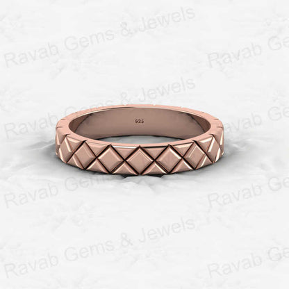 Best Selling Solid 925 Sterling Silver Gold Vermeil 4mm Band Rhombus Square Pattern Eternity Women Ring Customized Fine Jewelry