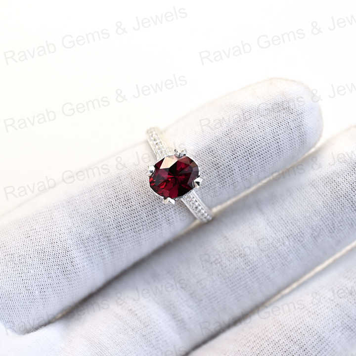 New Arrival Solid 925 Sterling Silver 8x10mm Rhodonite Garnet Brilliant Cut Double Prong Setting Ring for Women Fine Jewelry
