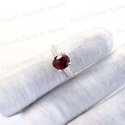 New Arrival Solid 925 Sterling Silver 8x10mm Rhodonite Garnet Brilliant Cut Double Prong Setting Ring for Women Fine Jewelry
