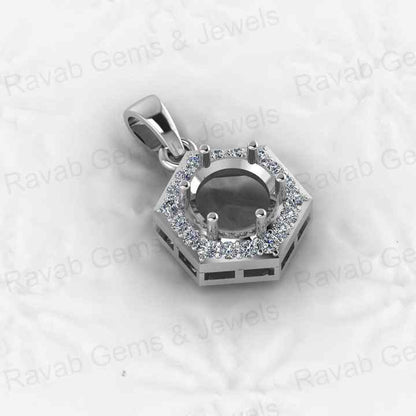 High Quality 925 Silver 8mm Hexagon Semi Mount Charm Pendant With CZ Prong Setting for Stone Set Keepsake DIY Jewelry Findings